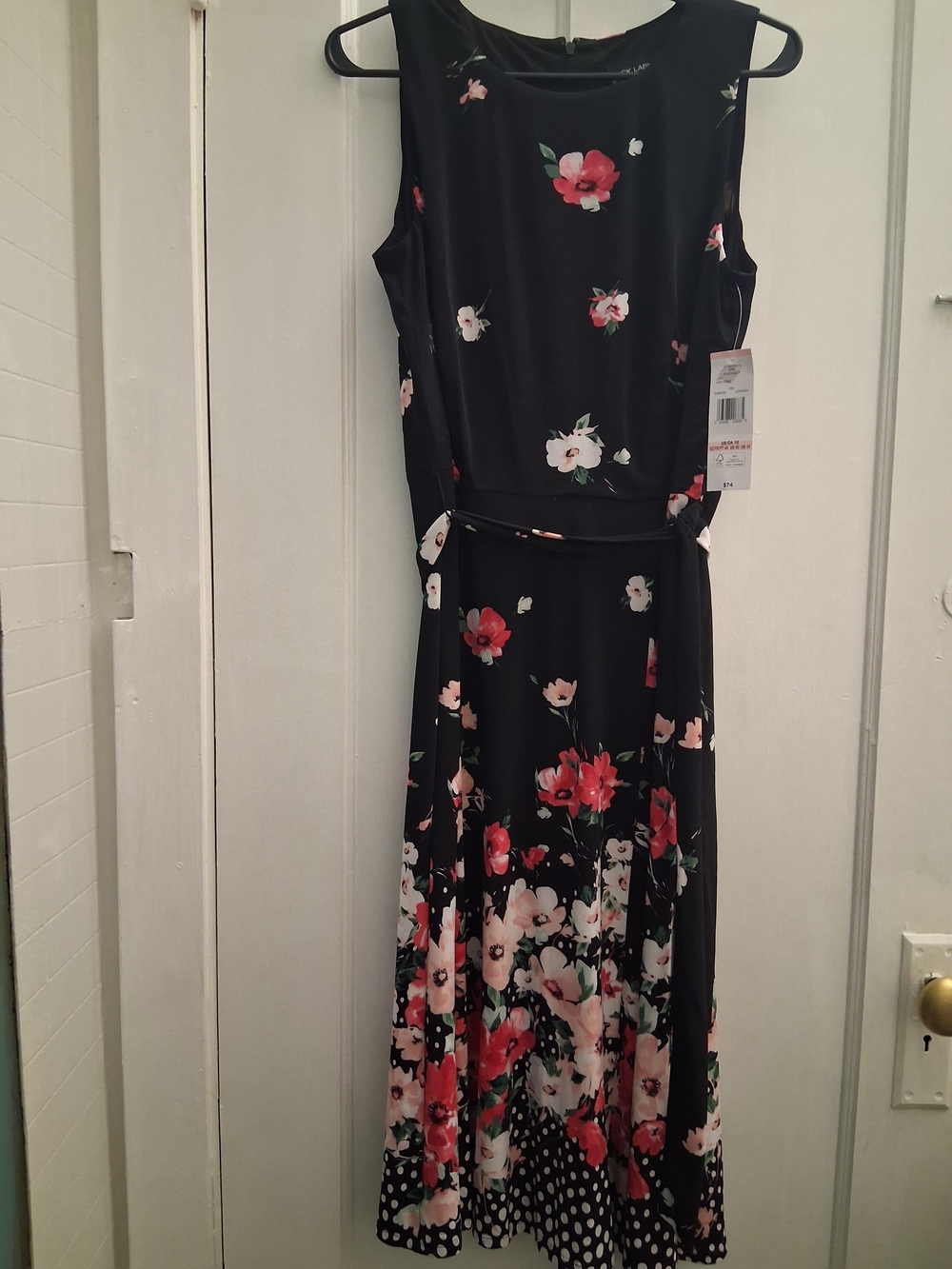 Black Floral Maxi Dress with Belted Waist